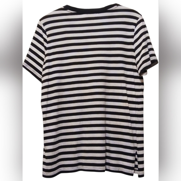 Michael Kors - Black & White Stripped Blouse, 3 Working Buttons On Left... - Picture 3 of 10